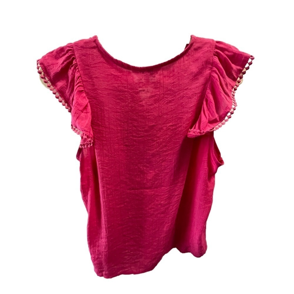 Bright Pink Women's Ruffled Button-Front Top - Picture 2 of 10